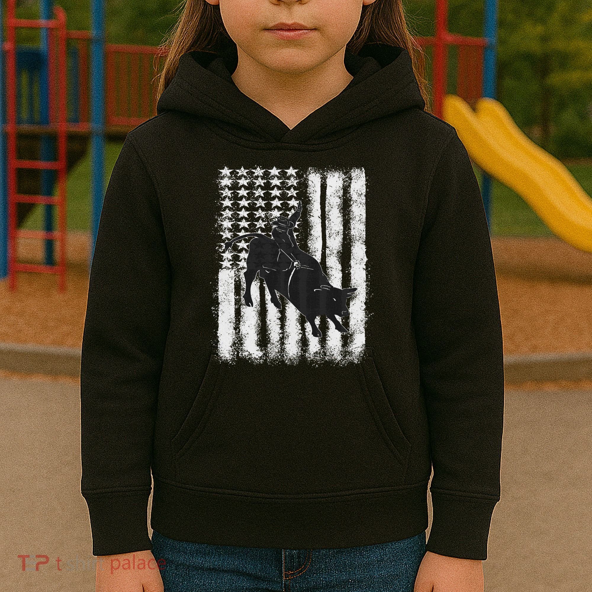 Rodeo Bull Riding Distressed Grunge American Flag Keepsake Kids Hoodie