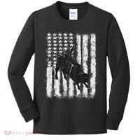 Rodeo Bull Riding Distressed Grunge American Flag Keepsake Kids Long Sleeve Shirt thumb 0