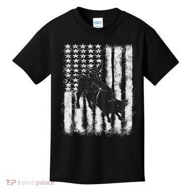 Rodeo Bull Riding Distressed Grunge American Flag Keepsake Kids T-Shirt