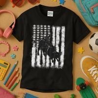 Rodeo Bull Riding Distressed Grunge American Flag Keepsake Kids T-Shirt thumb 3