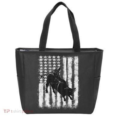 Rodeo Bull Riding Distressed Grunge American Flag Keepsake Tote Bag