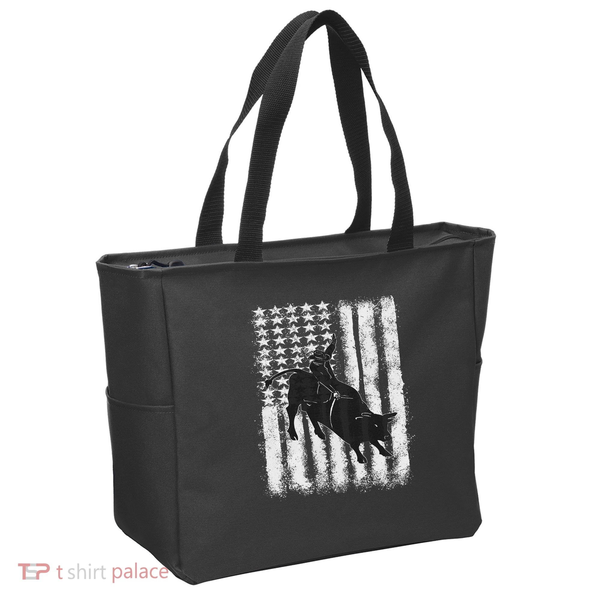 Rodeo Bull Riding Distressed Grunge American Flag Keepsake Tote Bag