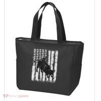 Rodeo Bull Riding Distressed Grunge American Flag Keepsake Tote Bag thumb 3