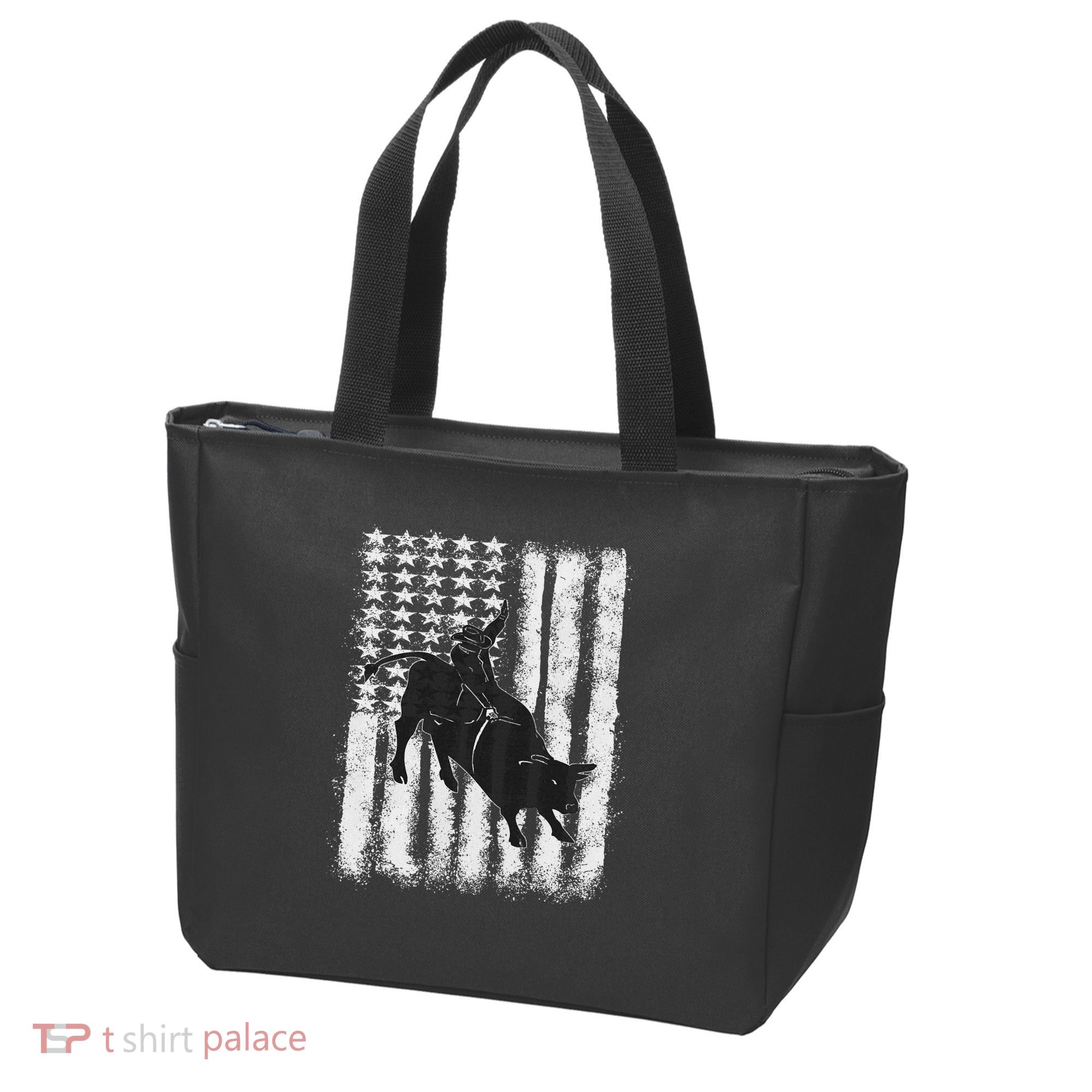 Rodeo Bull Riding Distressed Grunge American Flag Keepsake Tote Bag