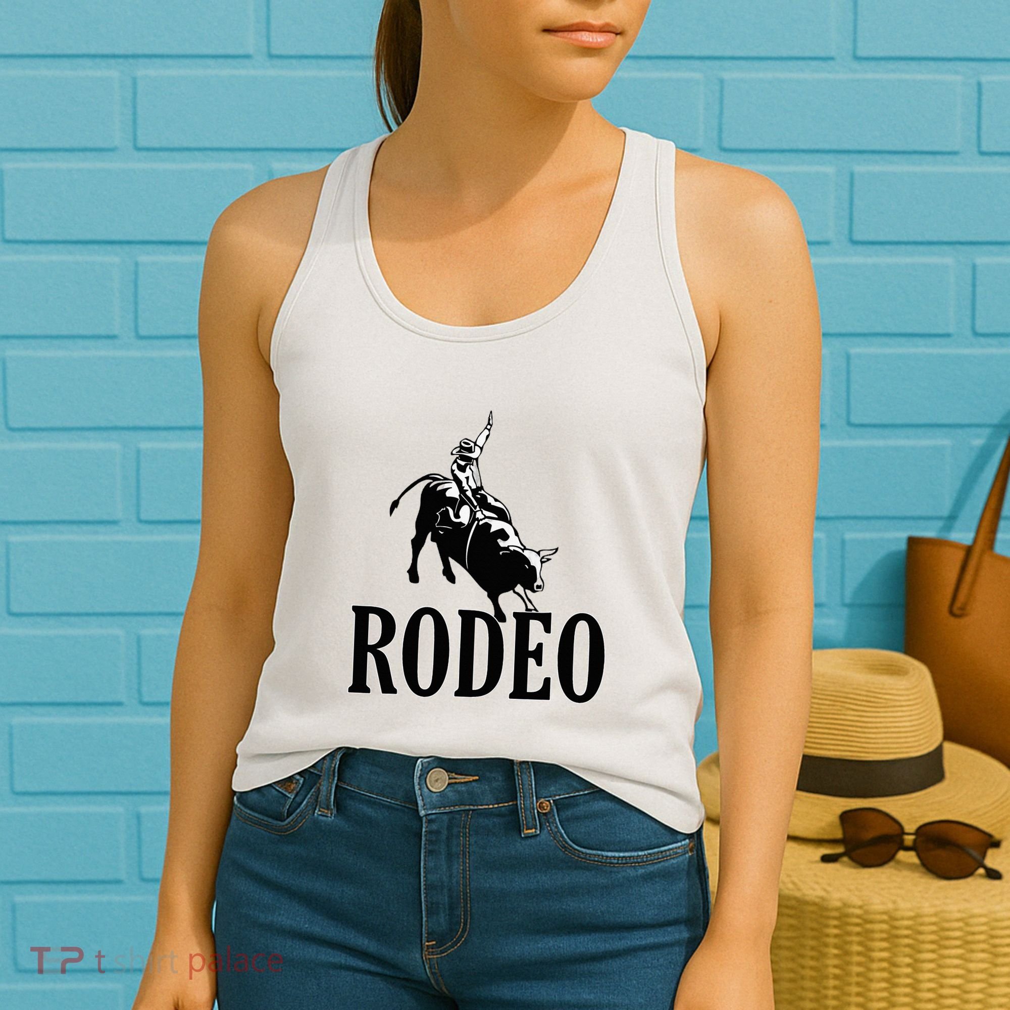 Rodeo Bull Rider Cowboy Riding A Bull At The Rodeo Women's Tank Top