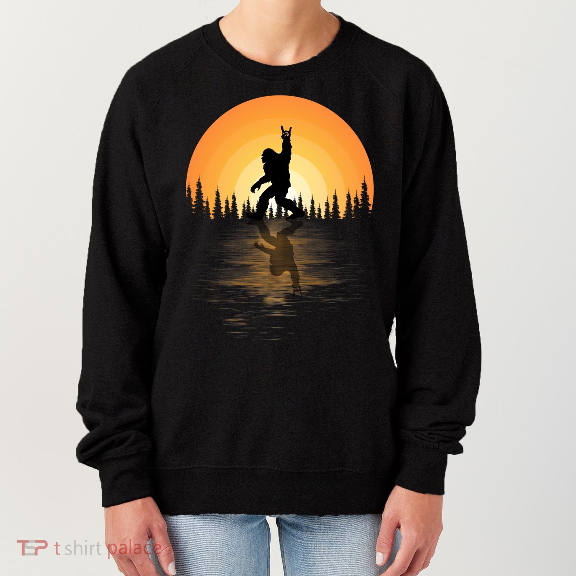 Retro Bigfoot Rock And Roll For Sasquatch Believers Funny Gift Women's Sweatshirt