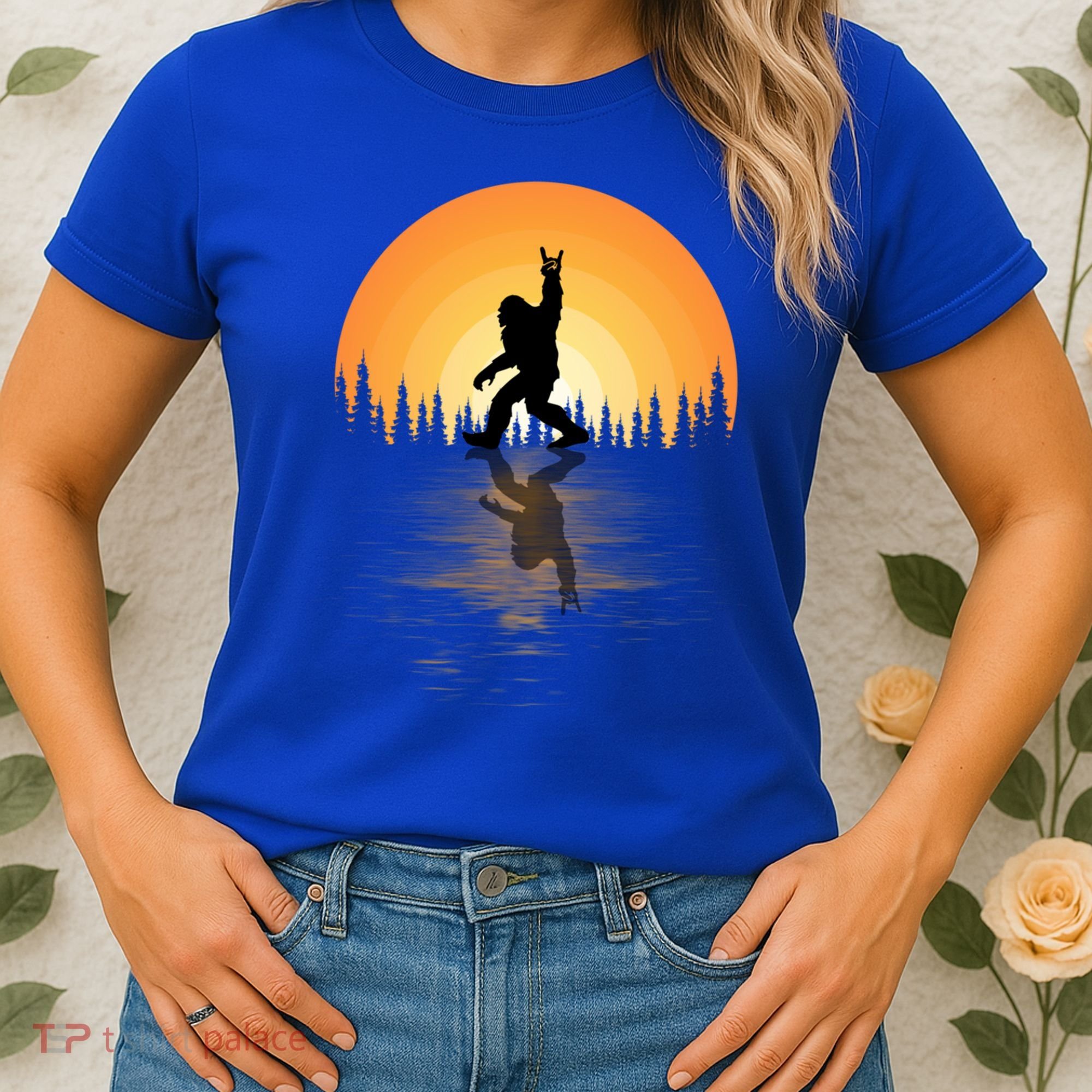 Retro Bigfoot Rock And Roll For Sasquatch Believers Funny Gift Women's T-Shirt