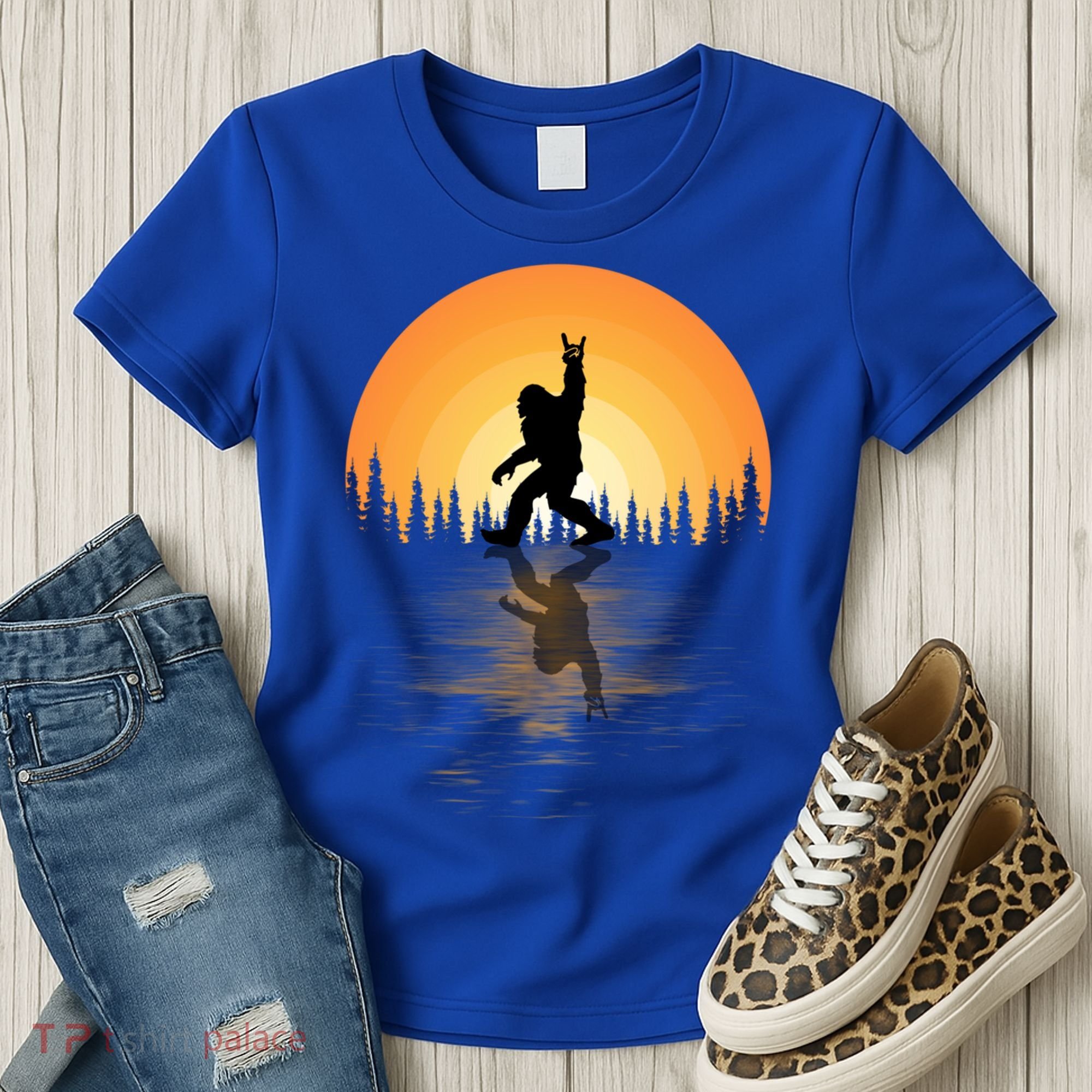 Retro Bigfoot Rock And Roll For Sasquatch Believers Funny Gift Women's T-Shirt