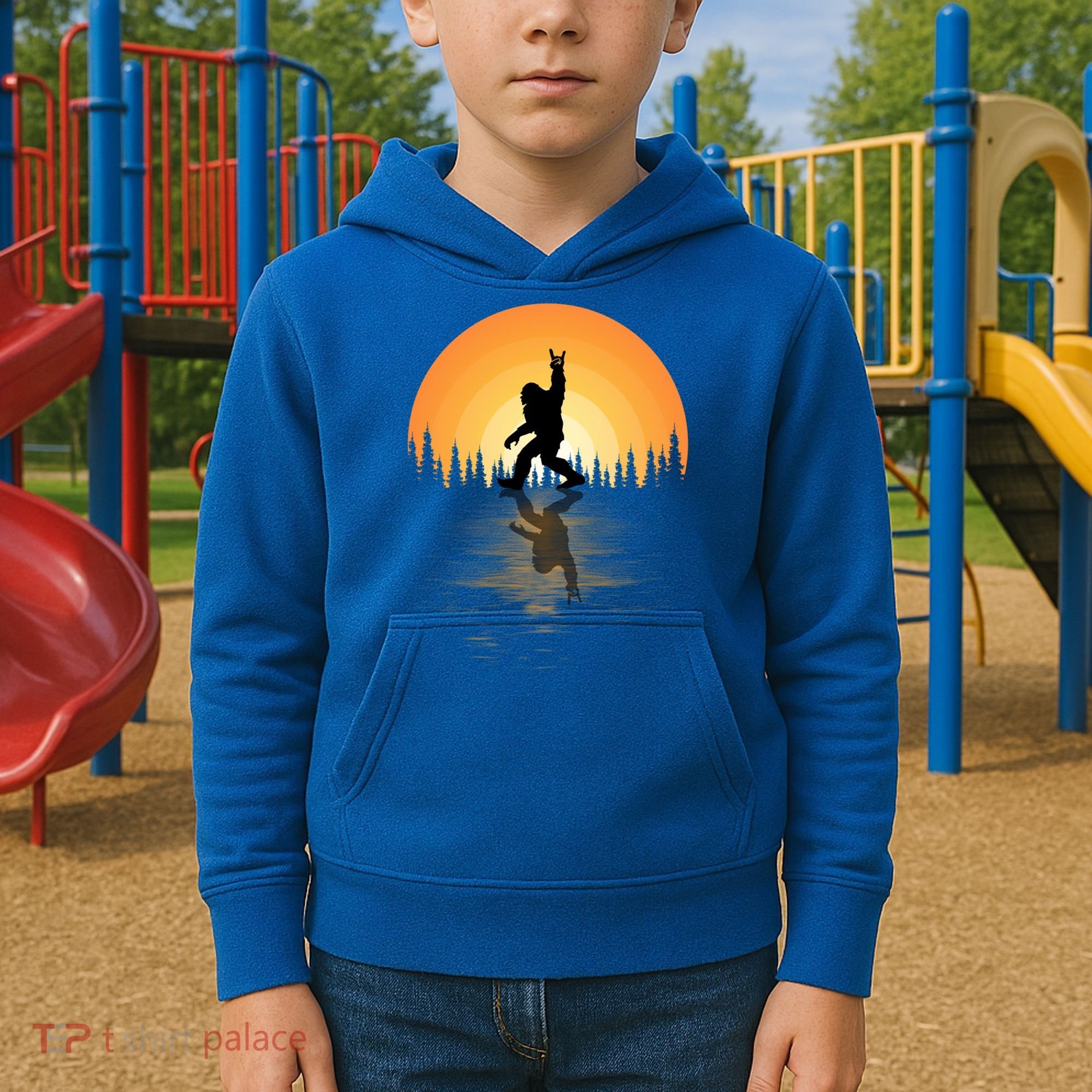 Retro Bigfoot Rock And Roll For Sasquatch Believers Funny Gift Kids Hoodie