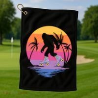 Retro Bigfoot Roller Skating Sasquatch 80s 90s Skater Cool Gift Golf Towel thumb 1