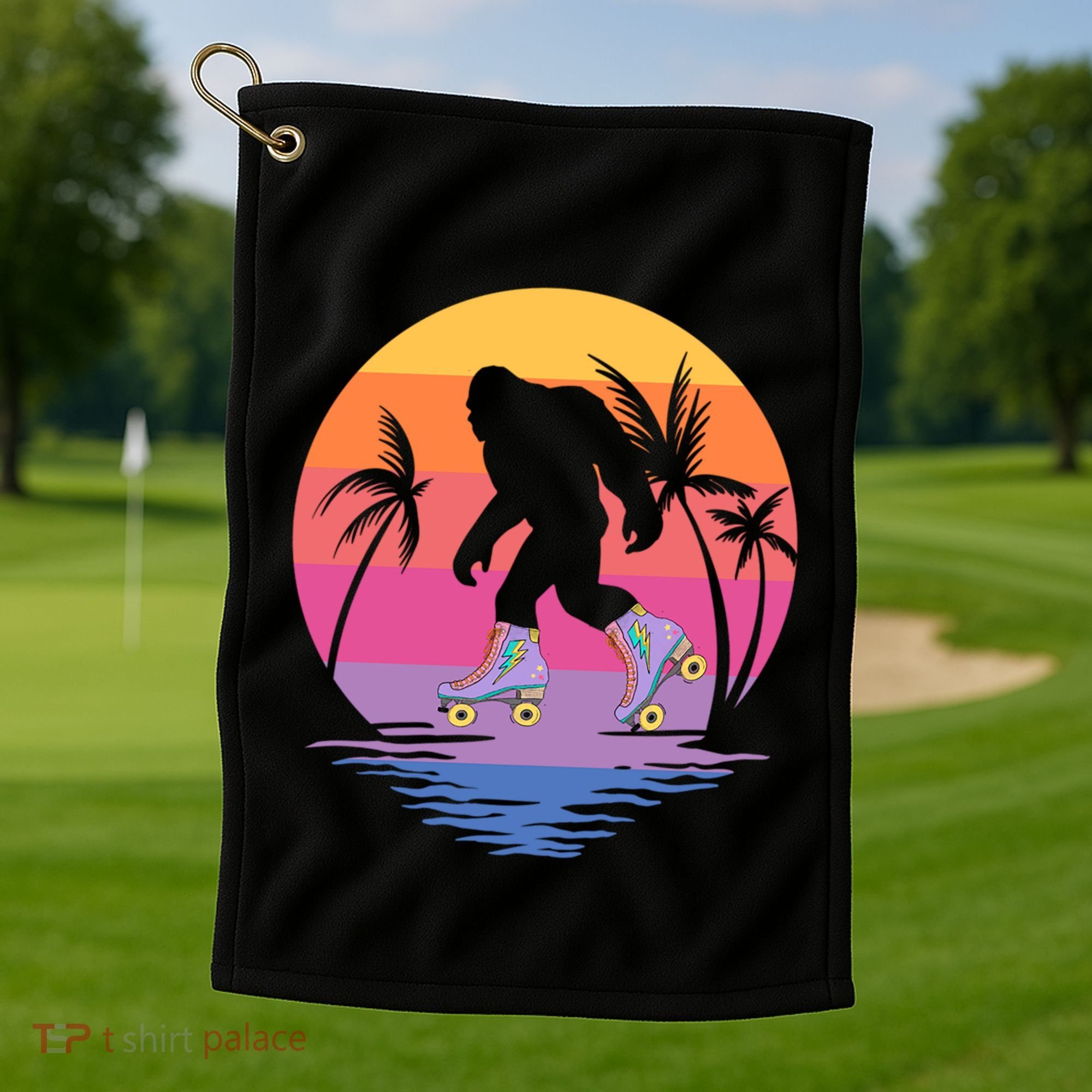 Retro Bigfoot Roller Skating Sasquatch 80s 90s Skater Cool Gift Golf Towel