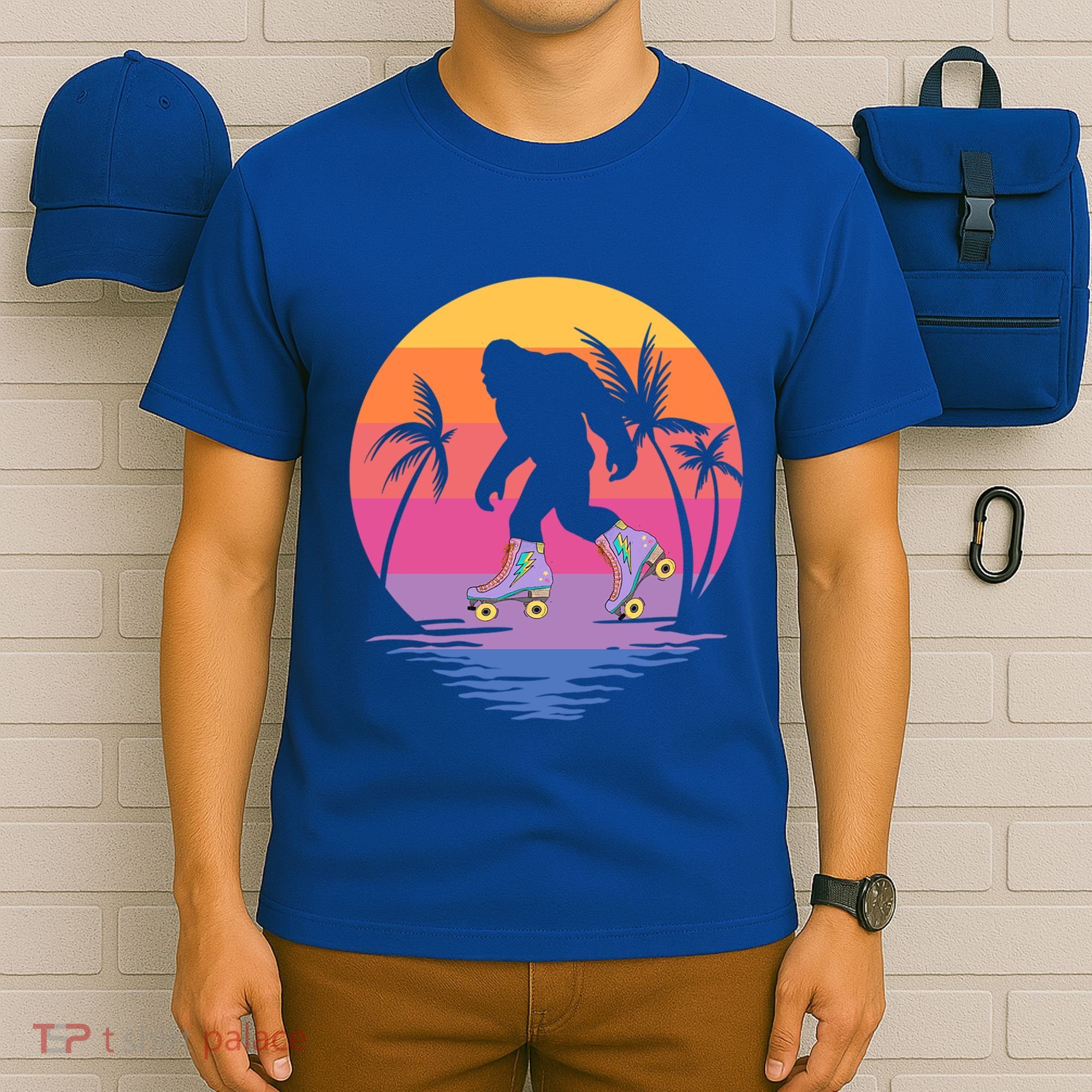 Retro Bigfoot Roller Skating Sasquatch 80s 90s Skater Cool Gift T-Shirt