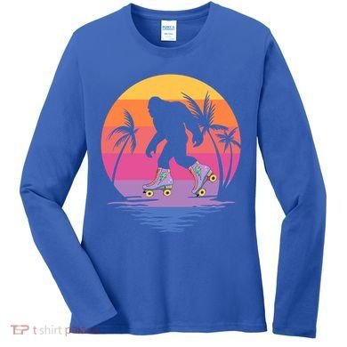 Retro Bigfoot Roller Skating Sasquatch 80s 90s Skater Cool Gift Women's Long Sleeve Shirt
