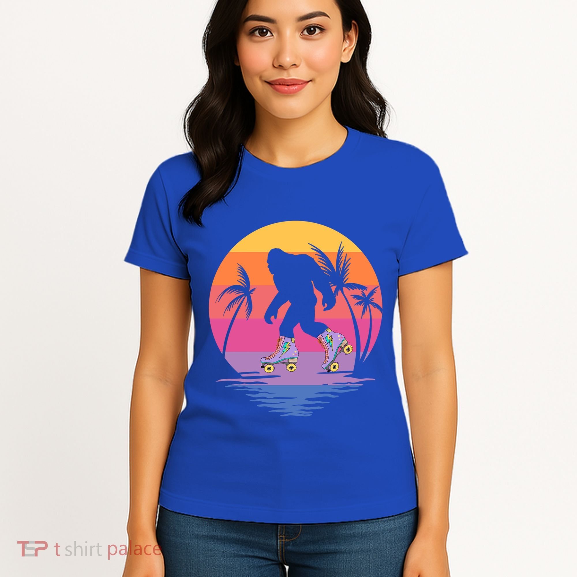 Retro Bigfoot Roller Skating Sasquatch 80s 90s Skater Cool Gift Women's T-Shirt