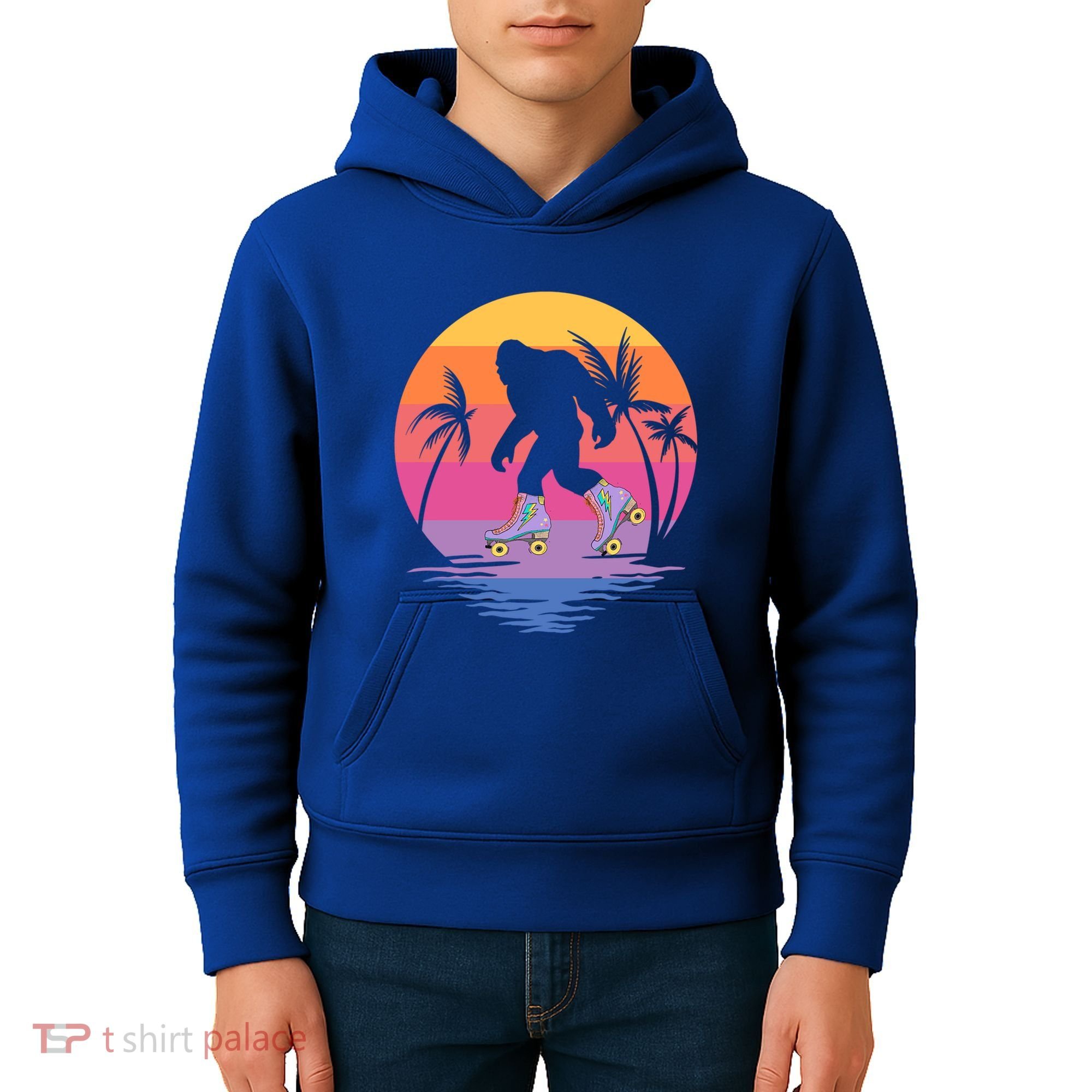 Retro Bigfoot Roller Skating Sasquatch 80s 90s Skater Cool Gift Kids Hoodie