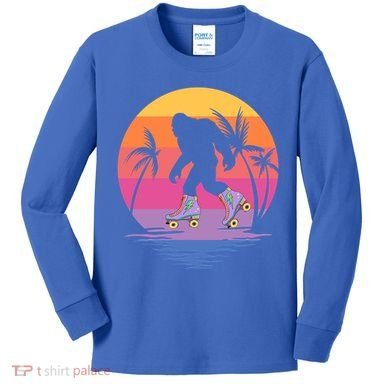 Retro Bigfoot Roller Skating Sasquatch 80s 90s Skater Cool Gift Kids Long Sleeve Shirt