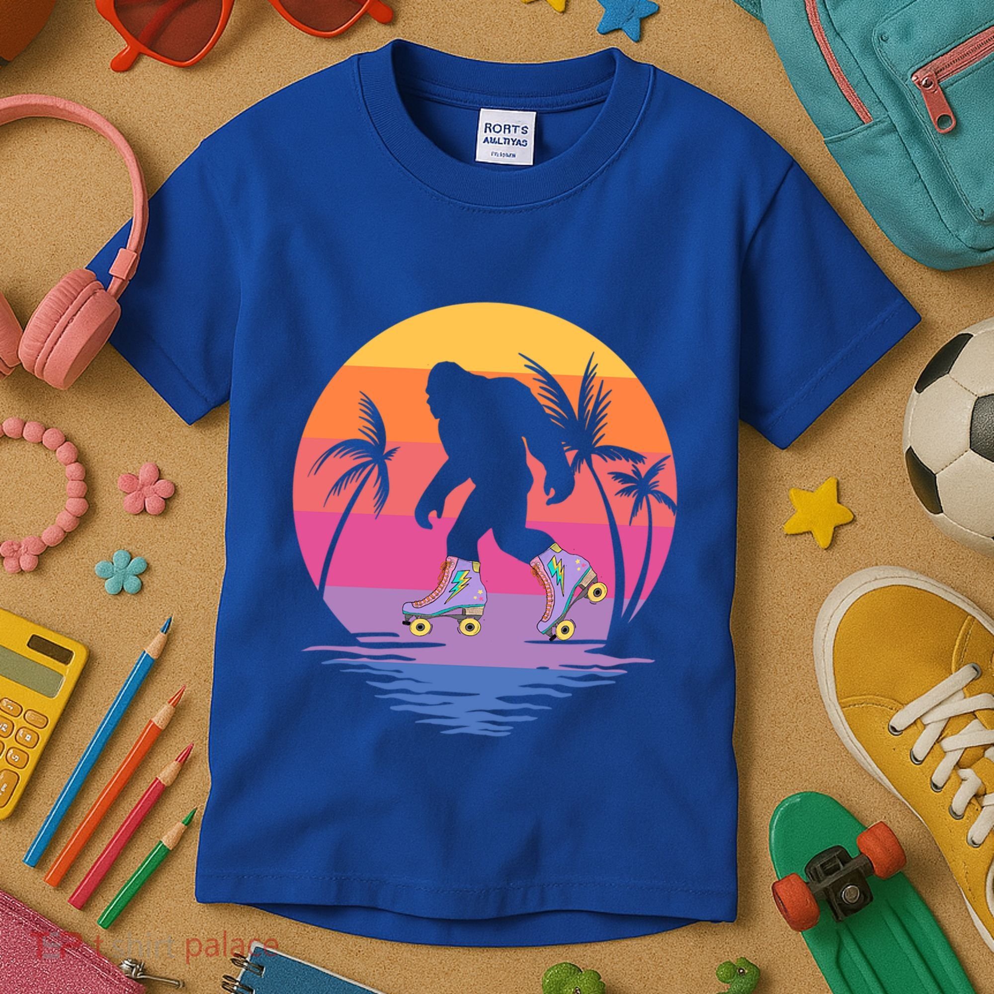 Retro Bigfoot Roller Skating Sasquatch 80s 90s Skater Cool Gift Kids T-Shirt