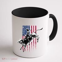Rodeo Bull Rider Patriotic American Flag Gift For Cow Gift Coffee Mug thumb 1