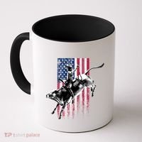 Rodeo Bull Rider Patriotic American Flag Gift For Cow Gift Coffee Mug thumb 0