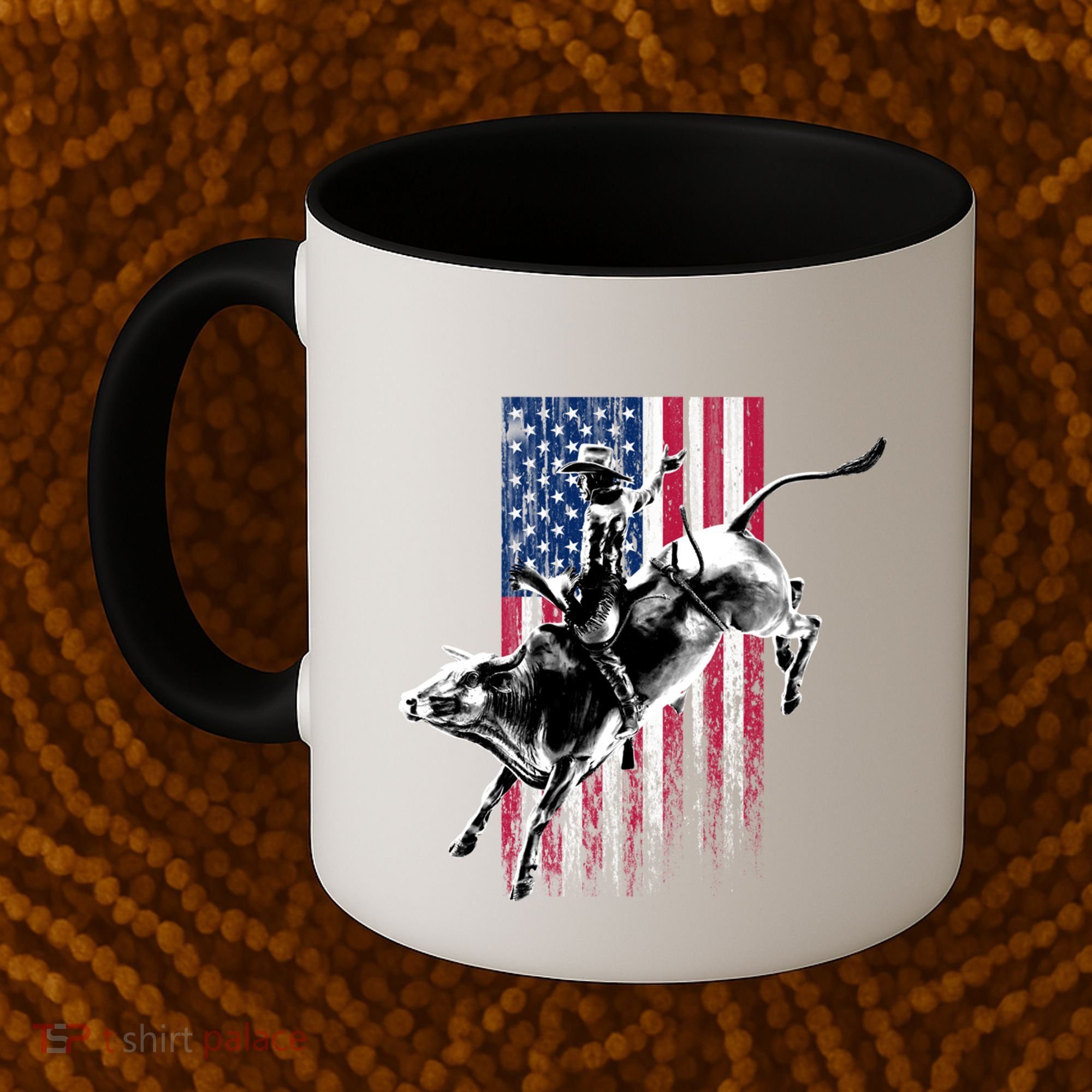 Rodeo Bull Rider Patriotic American Flag Gift For Cow Gift Coffee Mug