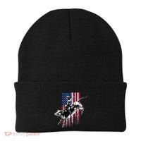 Rodeo Bull Rider Patriotic American Flag Gift For Cow Gift Beanie thumb 0