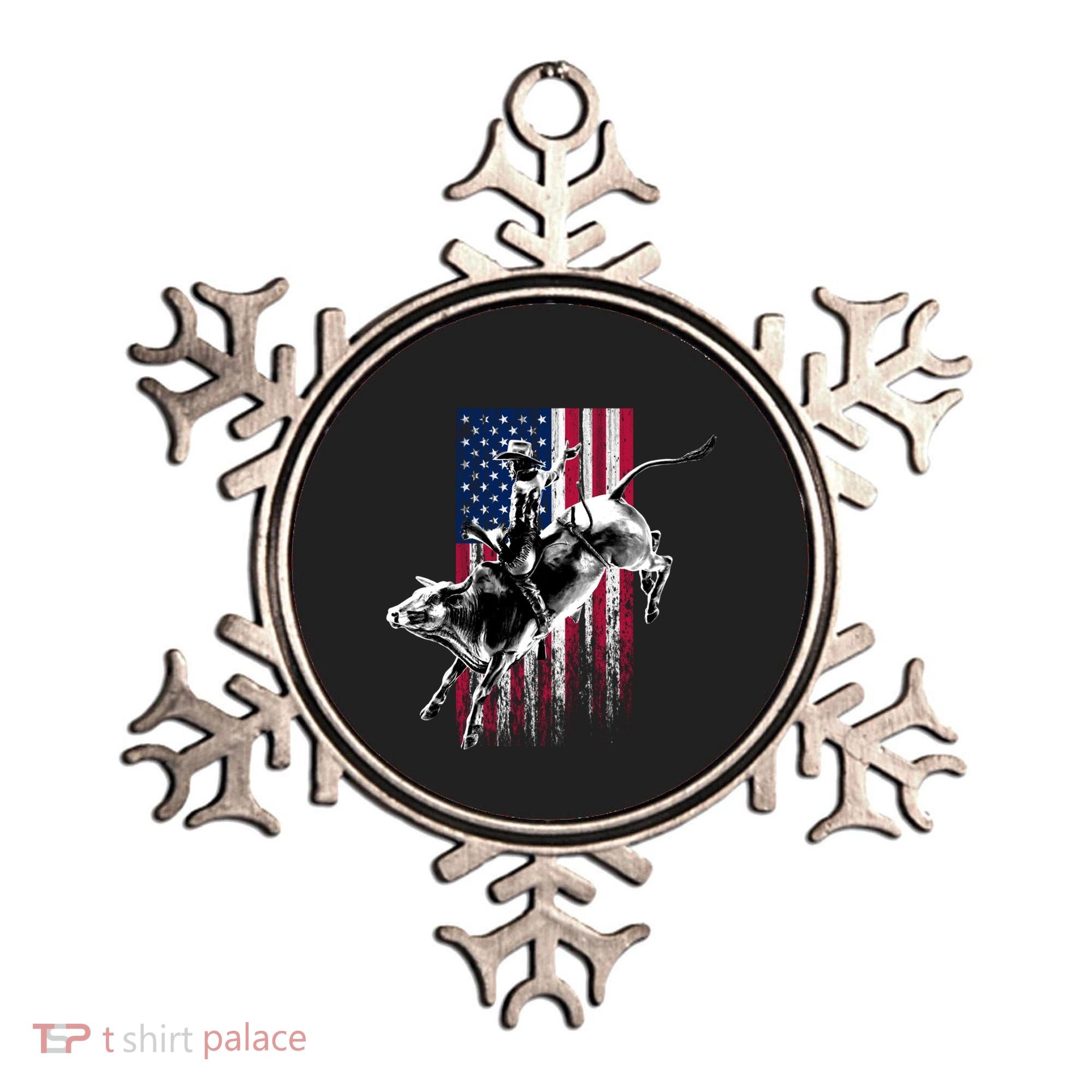 Rodeo Bull Rider Patriotic American Flag Gift For Cow Gift Ornament