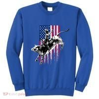 Rodeo Bull Rider Patriotic American Flag Gift For Cow Gift Sweatshirt thumb 0