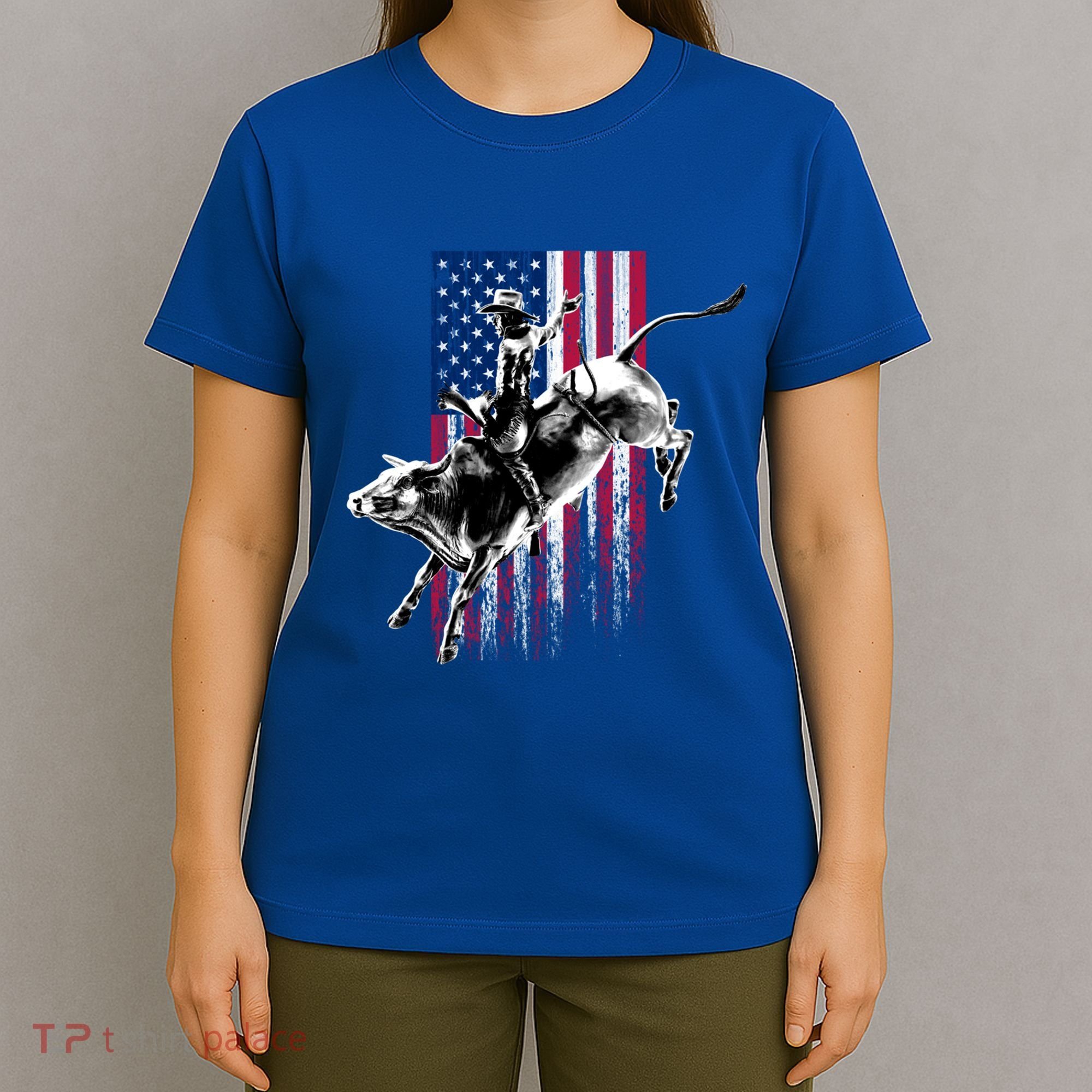 Rodeo Bull Rider Patriotic American Flag Gift For Cow Gift T-Shirt