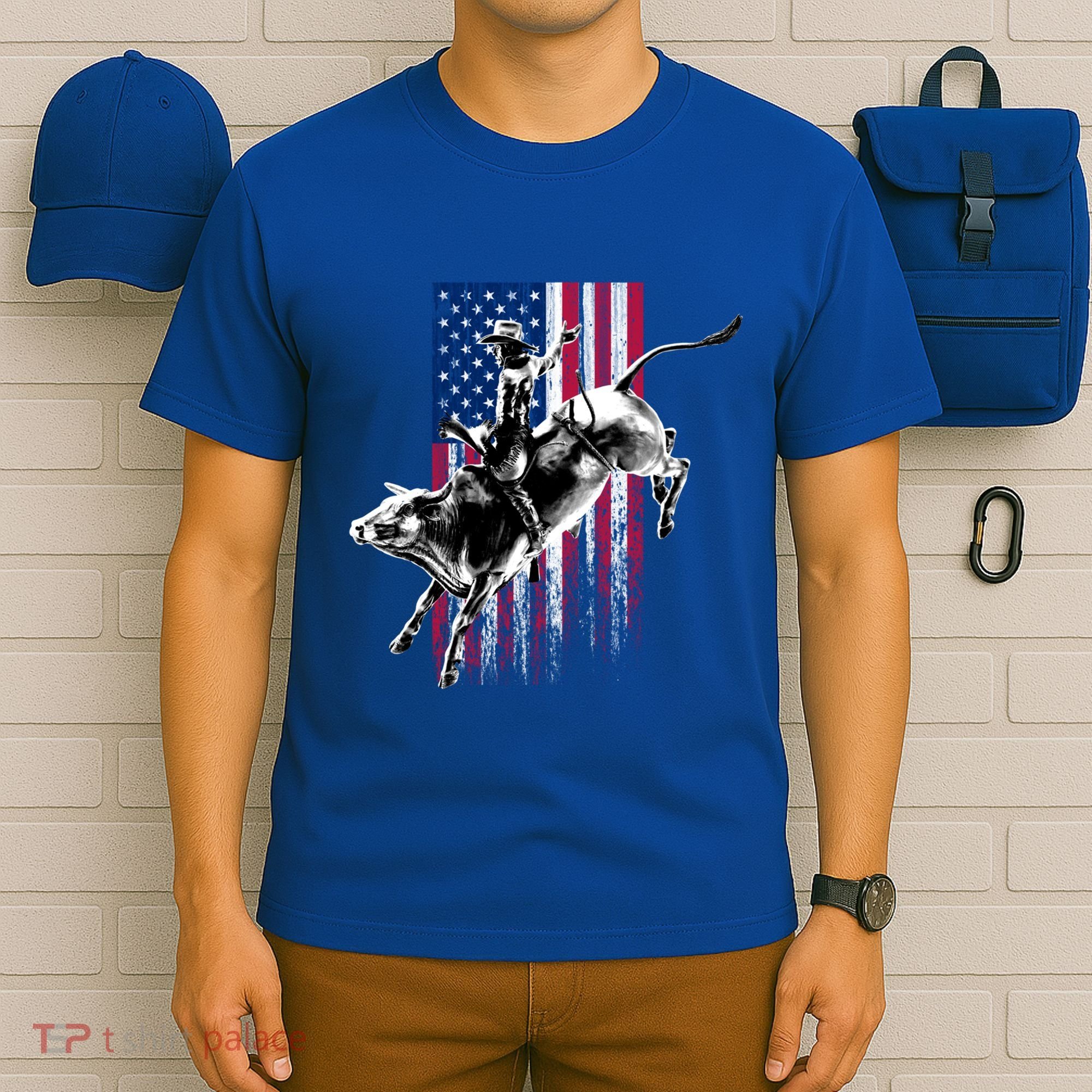 Rodeo Bull Rider Patriotic American Flag Gift For Cow Gift T-Shirt