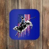 Rodeo Bull Rider Patriotic American Flag Gift For Cow Gift Coaster thumb 0