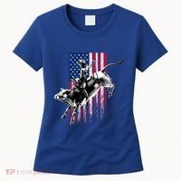 Rodeo Bull Rider Patriotic American Flag Gift For Cow Gift Women's T-Shirt thumb 0