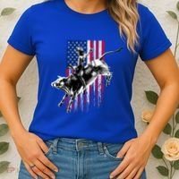 Rodeo Bull Rider Patriotic American Flag Gift For Cow Gift Women's T-Shirt thumb 2