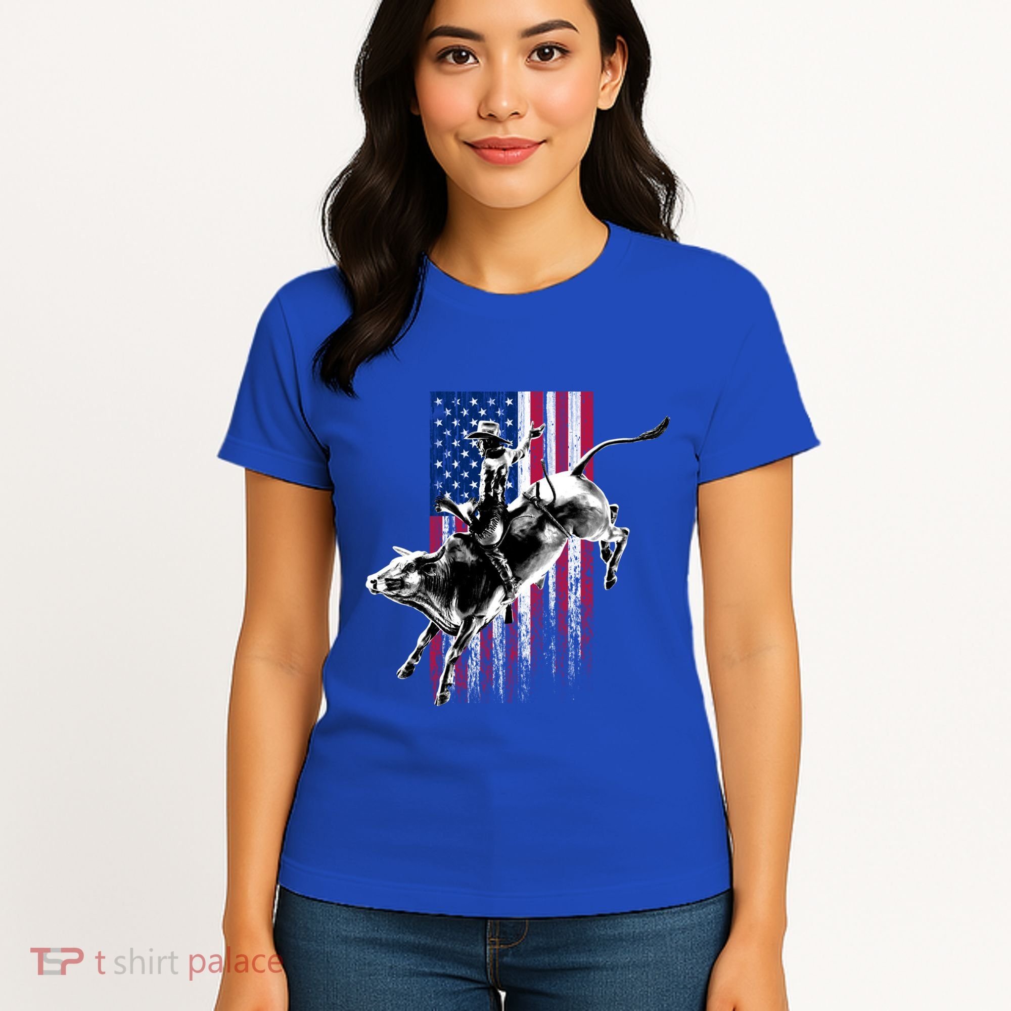 Rodeo Bull Rider Patriotic American Flag Gift For Cow Gift Women's T-Shirt