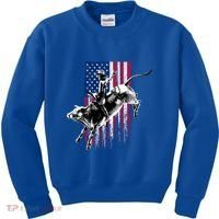 Rodeo Bull Rider Patriotic American Flag Gift For Cow Gift Kids Sweatshirt thumb 0