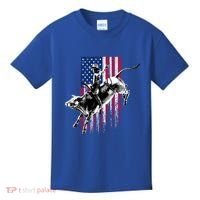 Rodeo Bull Rider Patriotic American Flag Gift For Cow Gift Kids T-Shirt thumb 0
