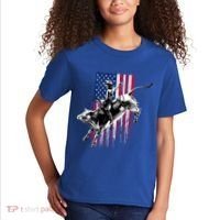 Rodeo Bull Rider Patriotic American Flag Gift For Cow Gift Kids T-Shirt thumb 2
