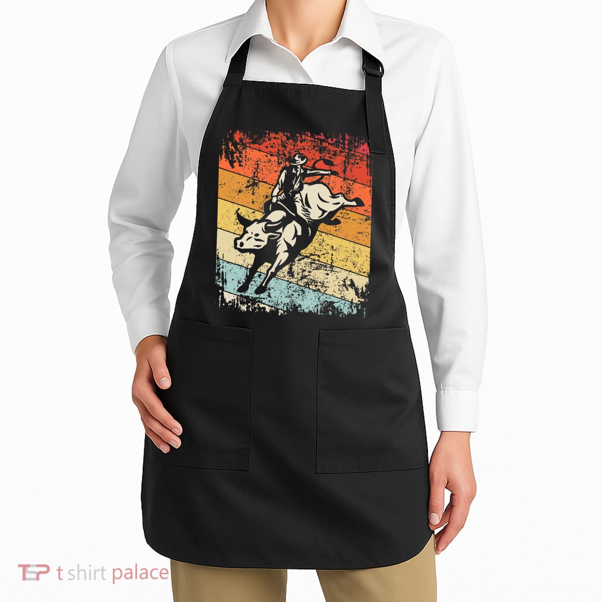 Retro Bull Riding For Cowboy Apron