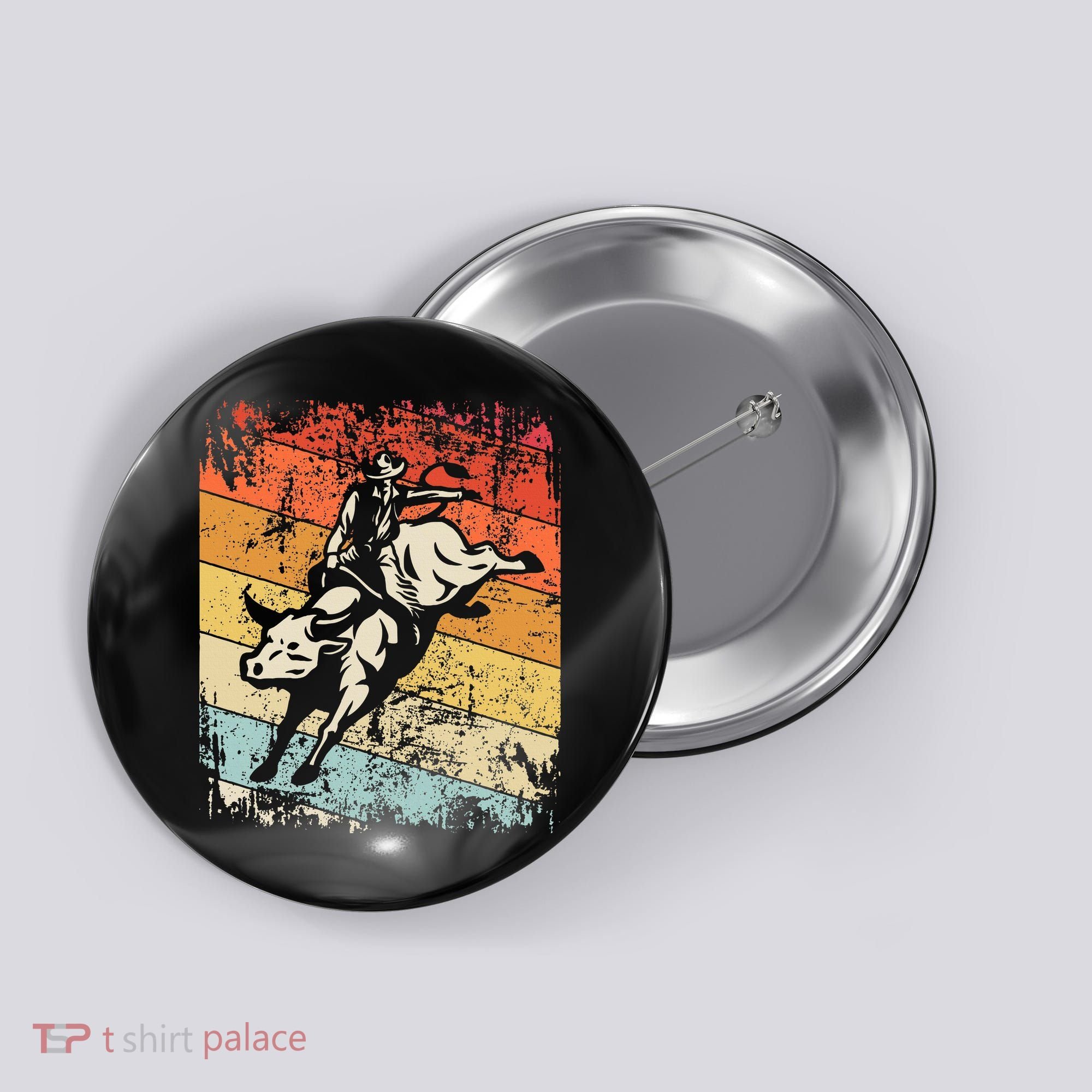 Retro Bull Riding For Cowboy Button