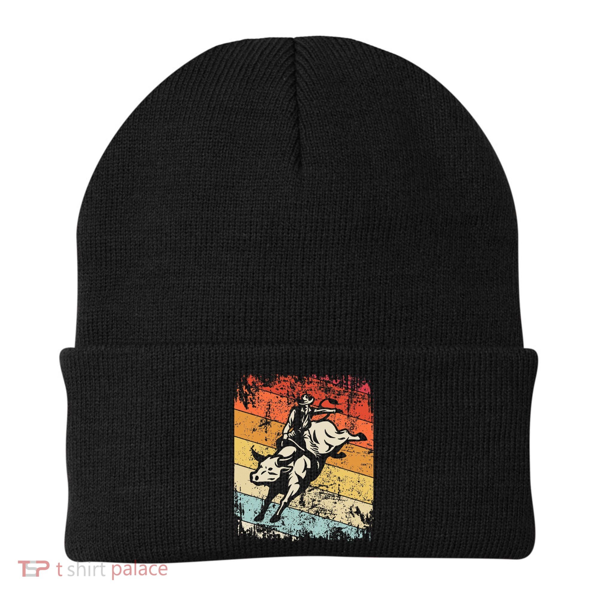 Retro Bull Riding For Cowboy Beanie