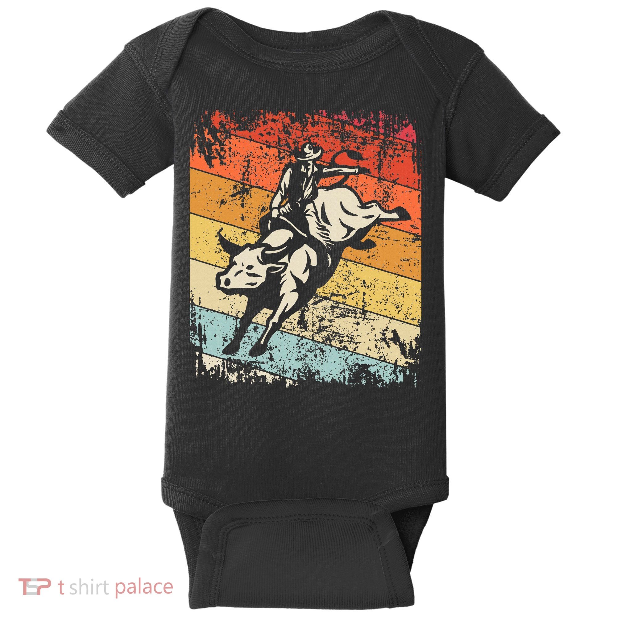 Retro Bull Riding For Cowboy Baby Bodysuit
