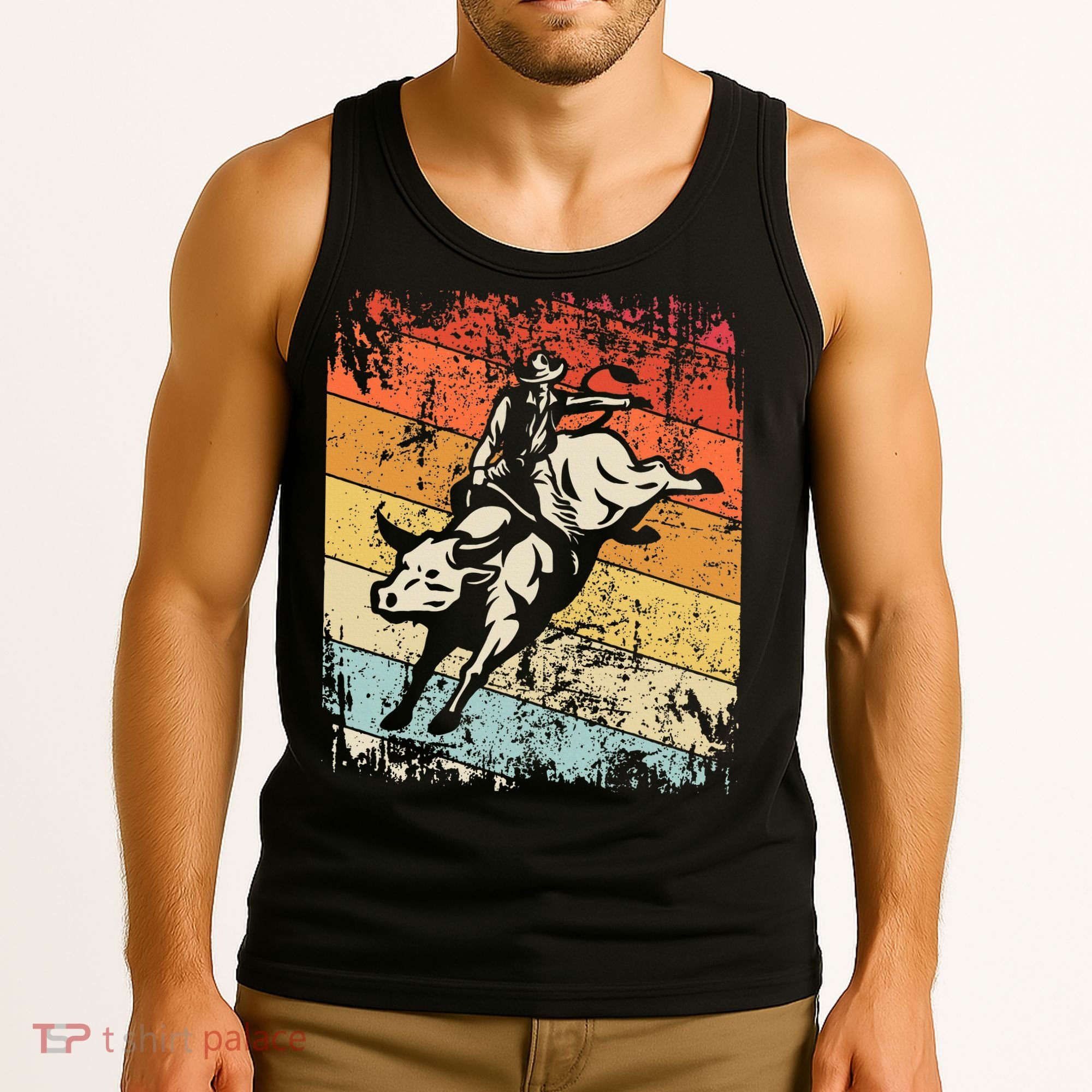 Retro Bull Riding For Cowboy Tank Top