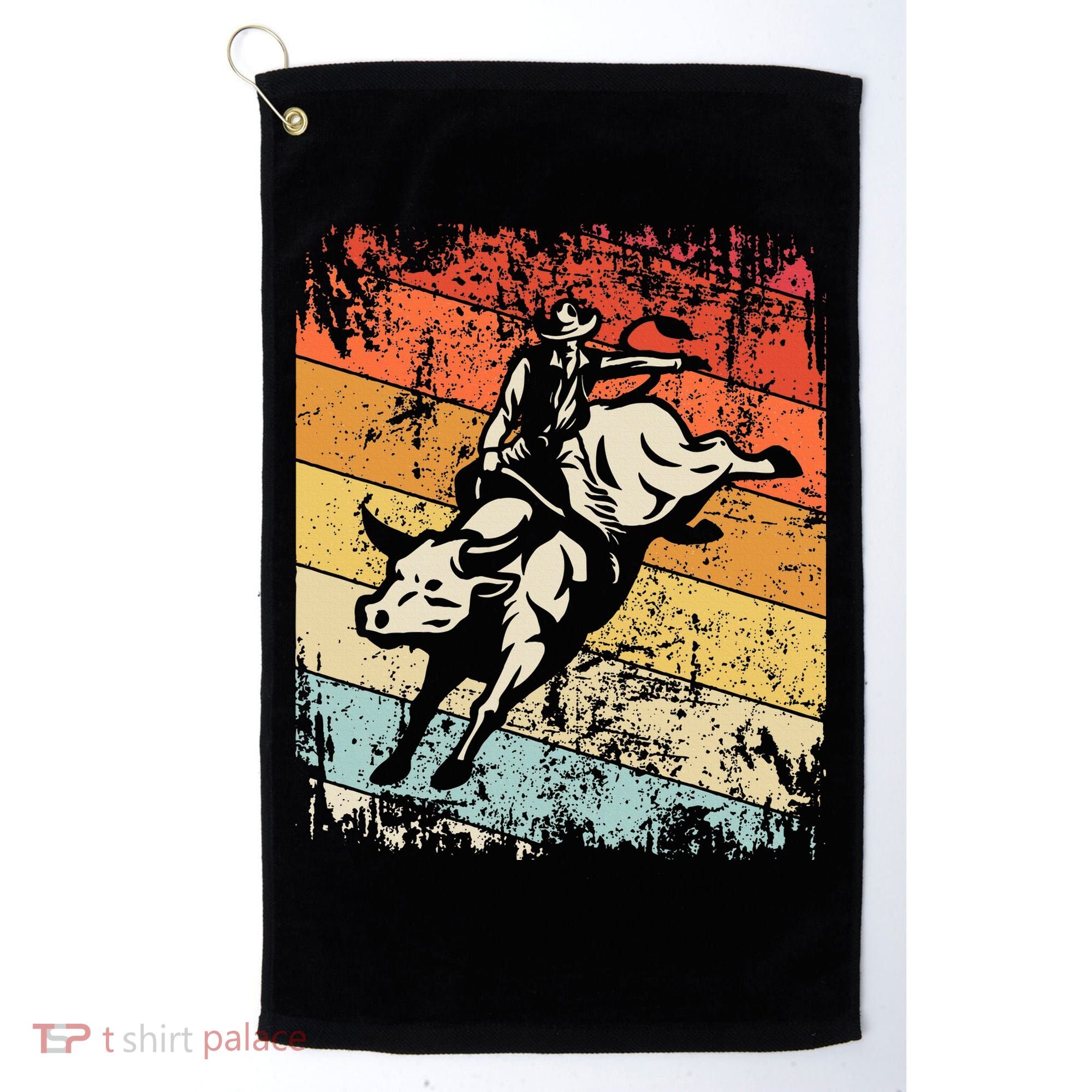 Retro Bull Riding For Cowboy Golf Towel