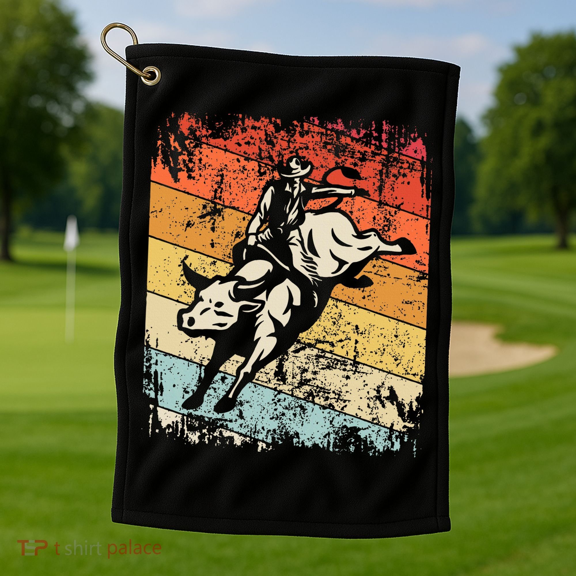 Retro Bull Riding For Cowboy Golf Towel