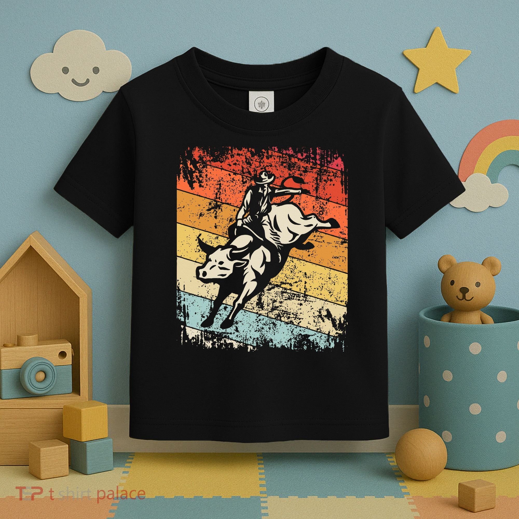 Retro Bull Riding For Cowboy Toddler T-Shirt