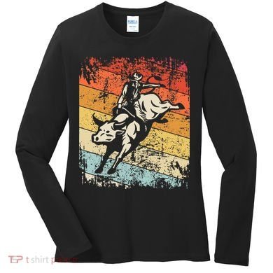 Retro Bull Riding For Cowboy Women's Long Sleeve Shirt