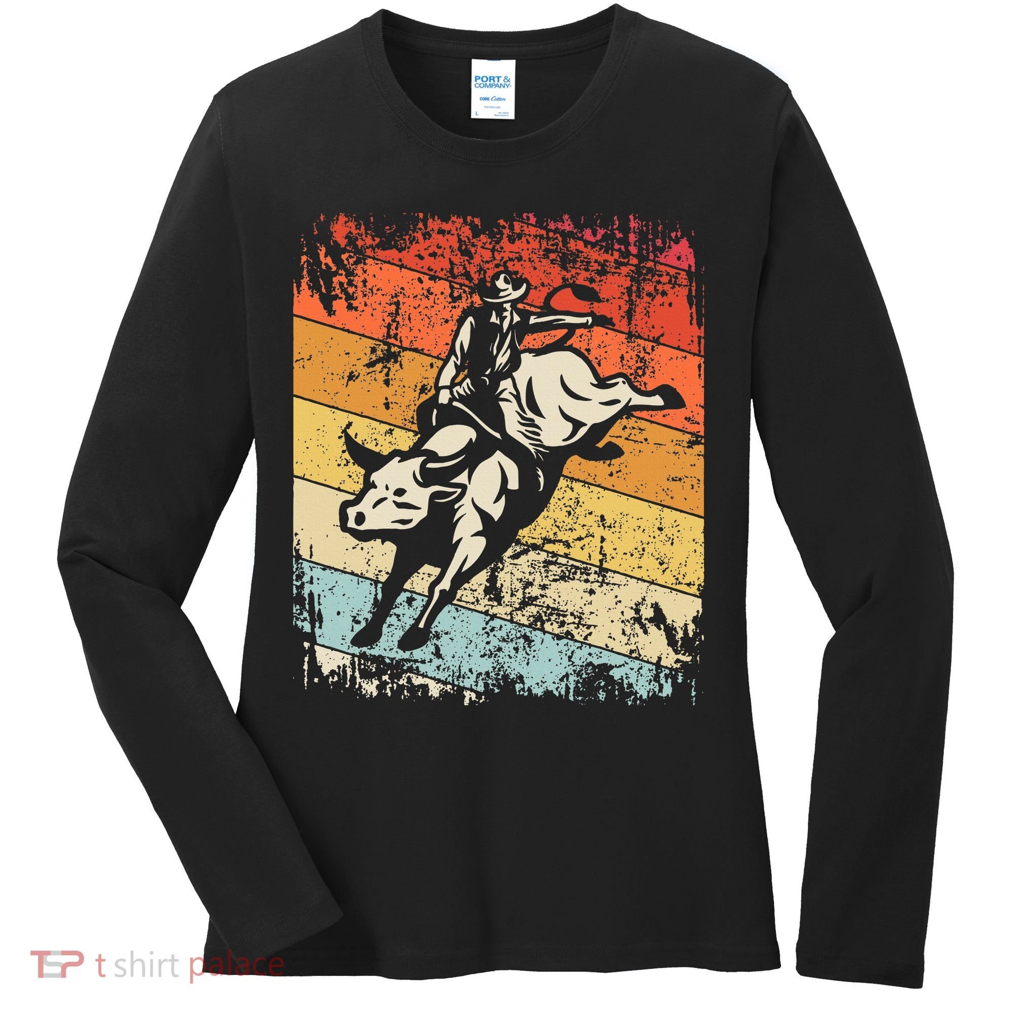 Retro Bull Riding For Cowboy Women's Long Sleeve Shirt