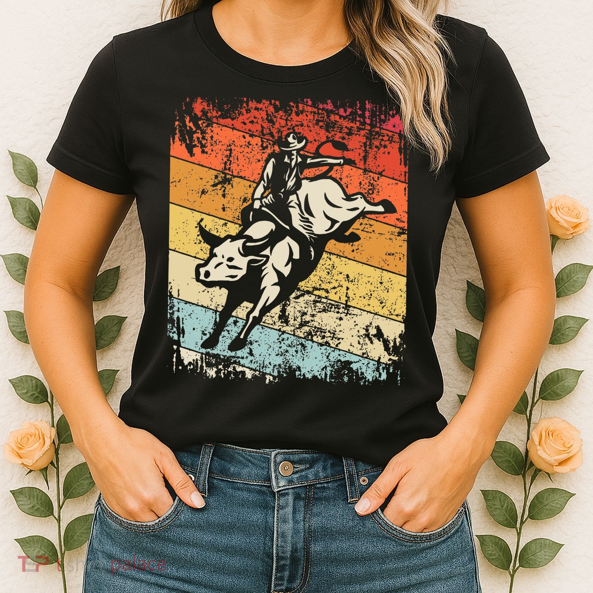 Retro Bull Riding For Cowboy Women's T-Shirt