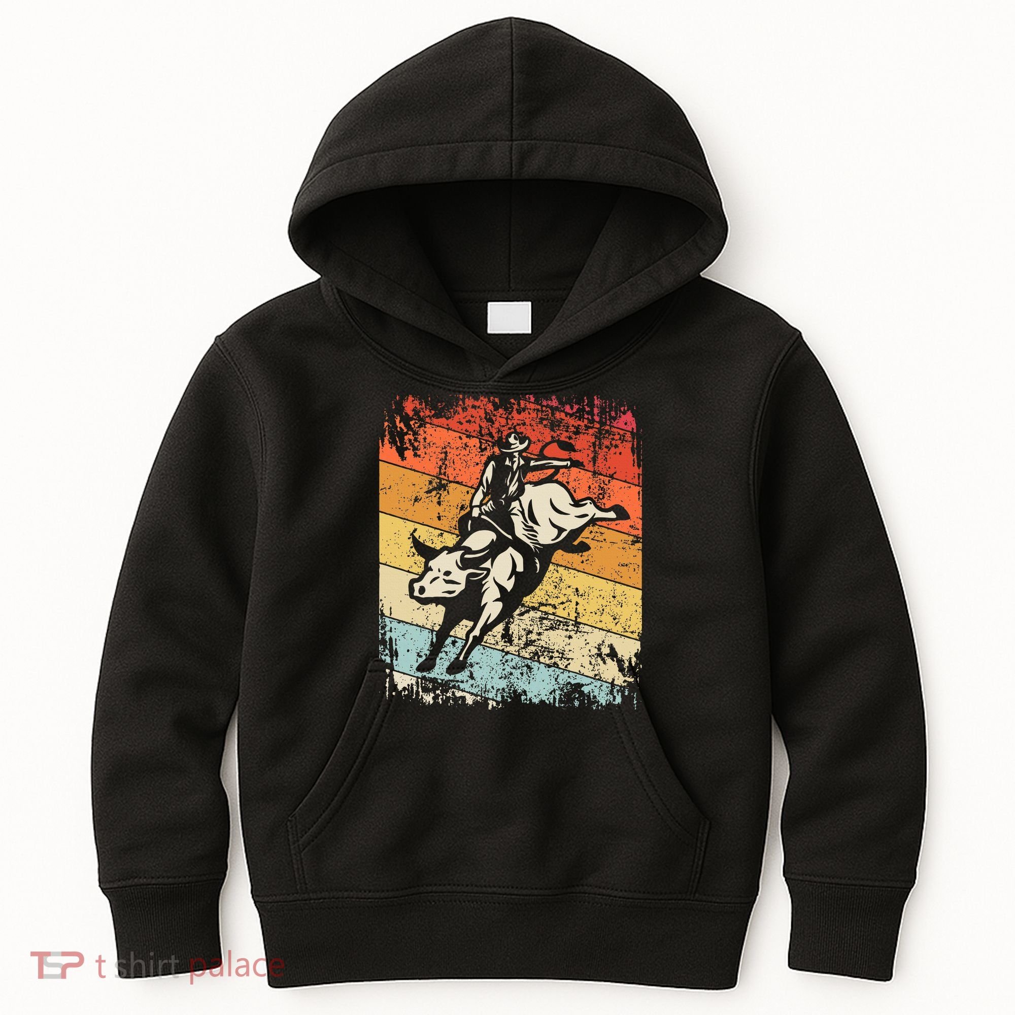Retro Bull Riding For Cowboy Kids Hoodie