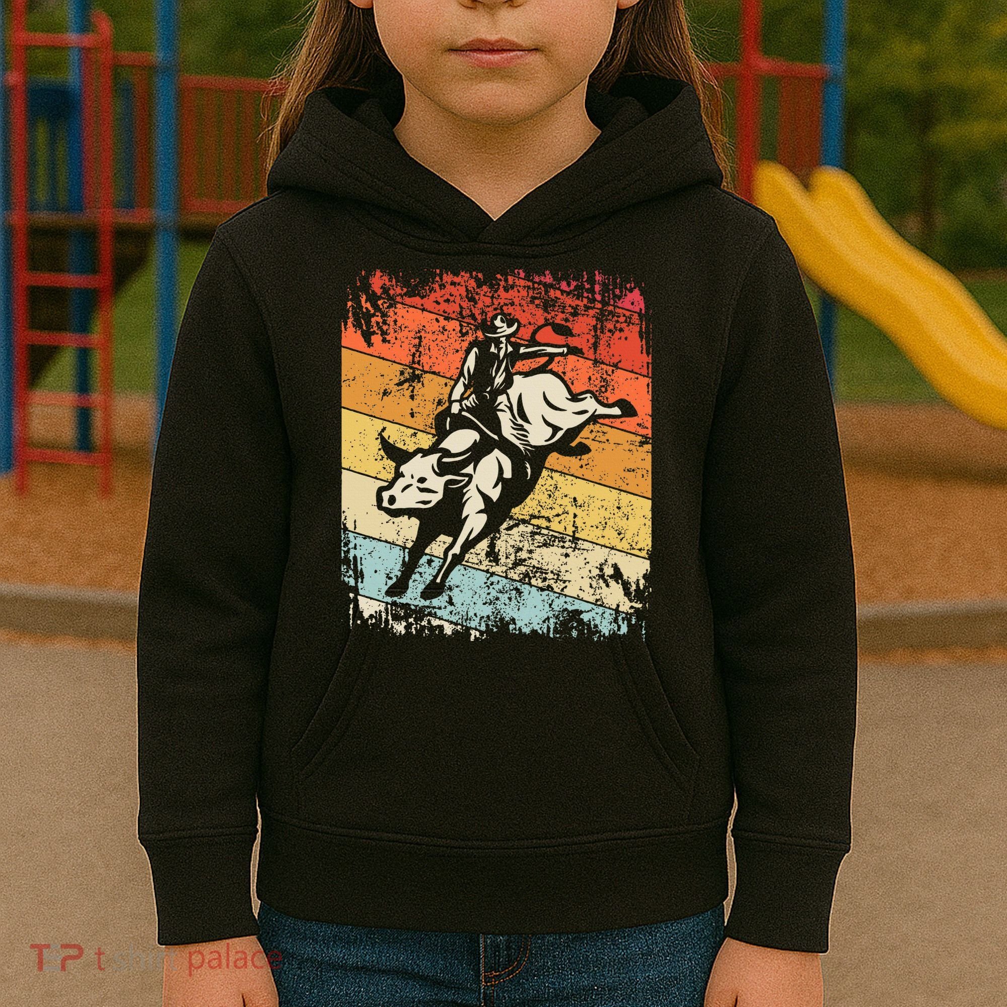 Retro Bull Riding For Cowboy Kids Hoodie