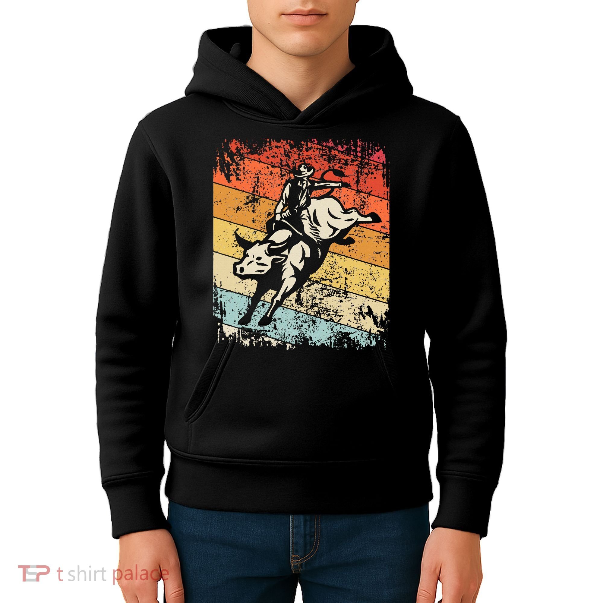 Retro Bull Riding For Cowboy Kids Hoodie